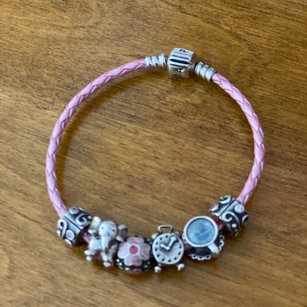 Pandora leather bracelet with charms